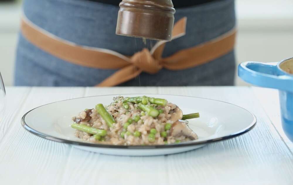 Risotto con chalote y champiñones